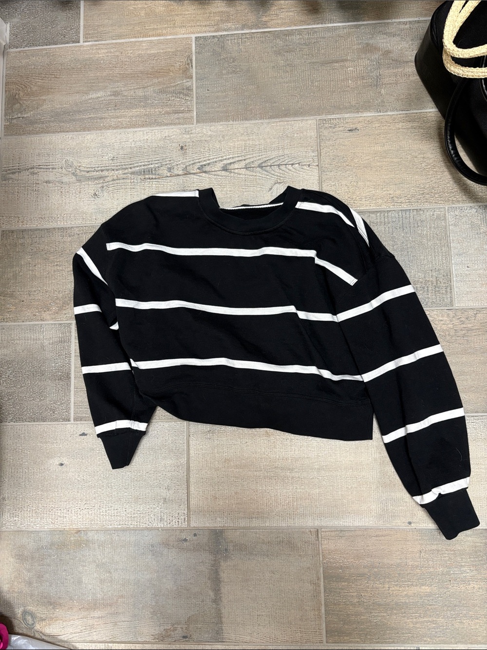 lululemon athletica Black and White Striped Cropped Sweatshirt